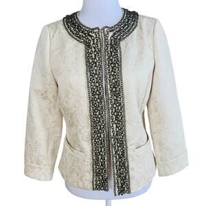 Vintage Size 6 Women's Brocade Blazer Jacket Brass Chain Details Formal Cream